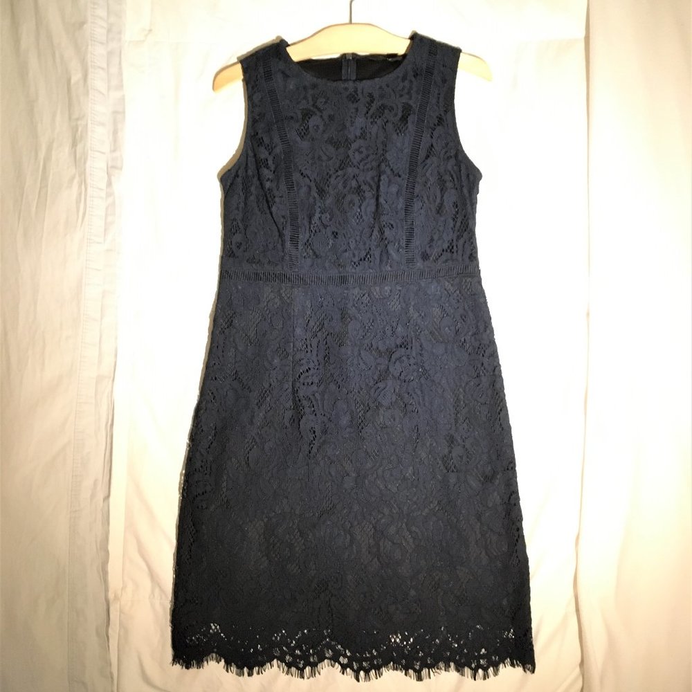 Petite Navy Lace Cocktail Dress